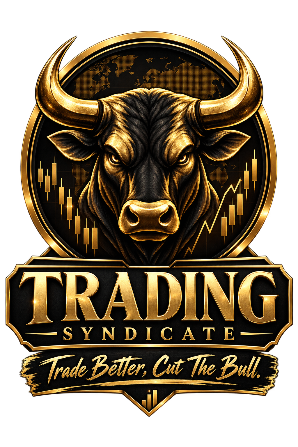 Trading Syndicate logo — golden bull over a candlestick chart